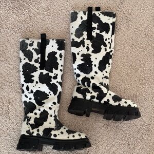 Cow Print Knee-High Boots